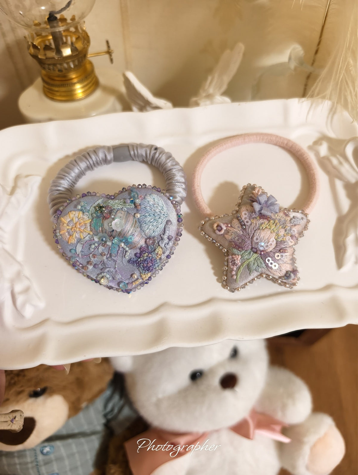 Embroidered Silk Hair Ties Set