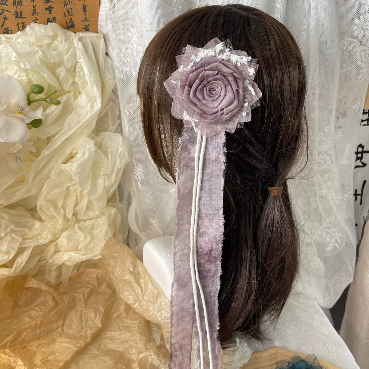 Handmade Purple Fabric Rose Brooch