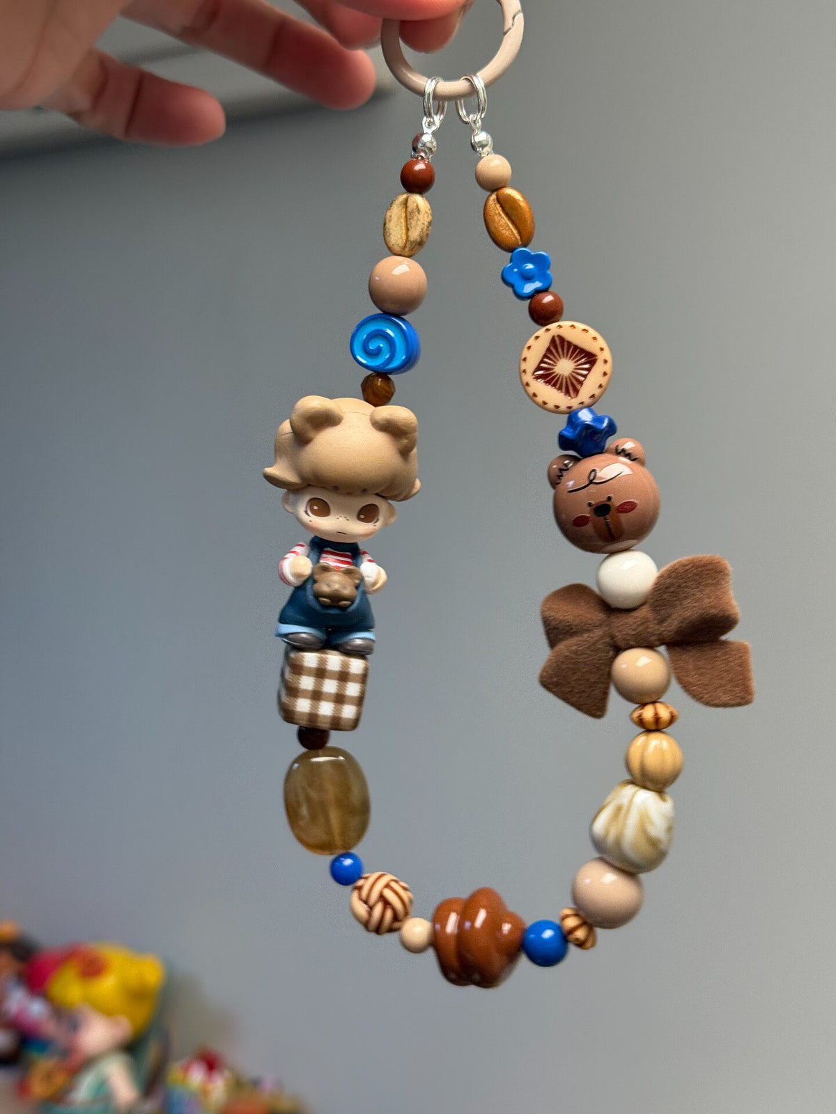 Beaded Bear Figurine Phone Strap Keychain