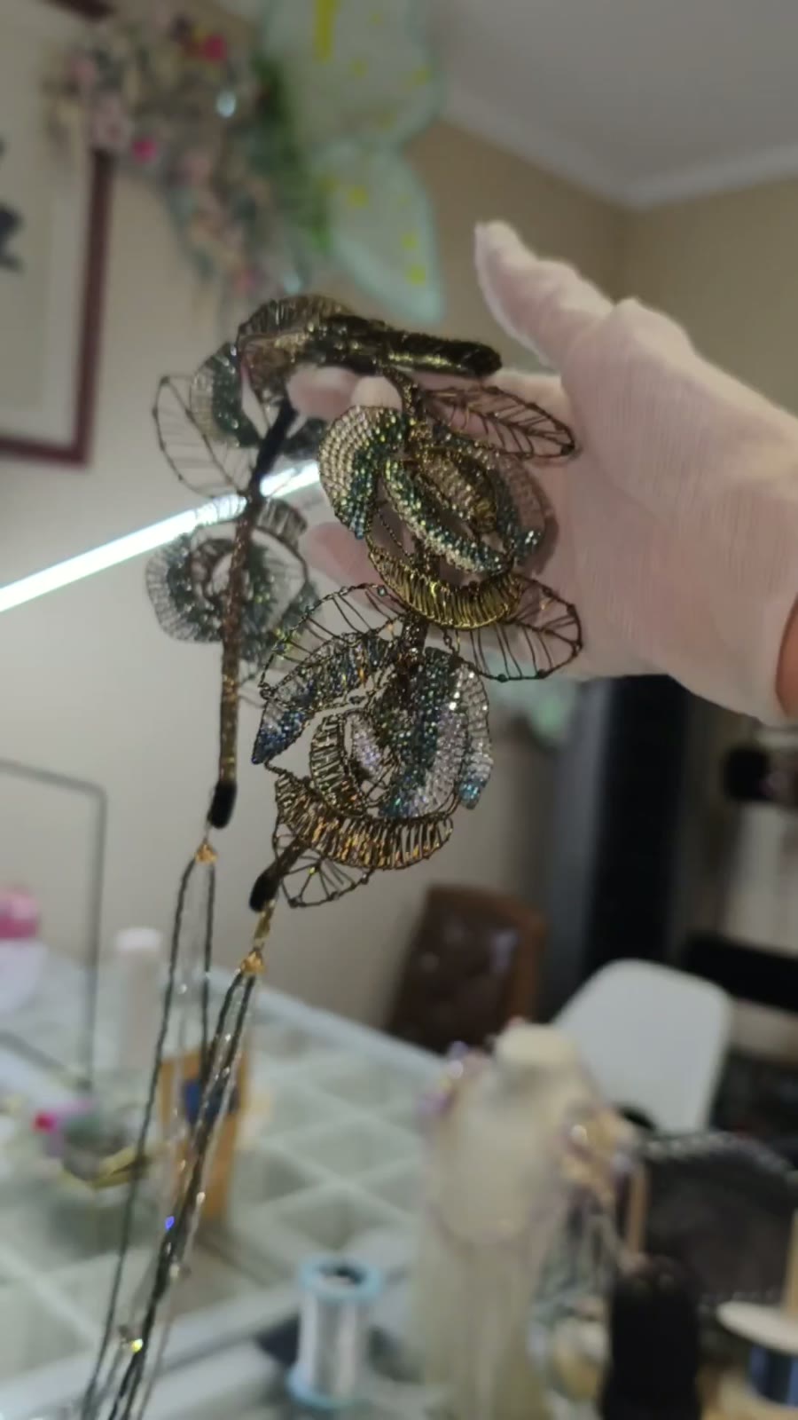 Gold Crystal Rose Wire Headband