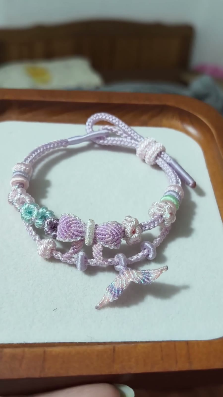 Hand Braided Cord Bracelet Pink Purple Gradient