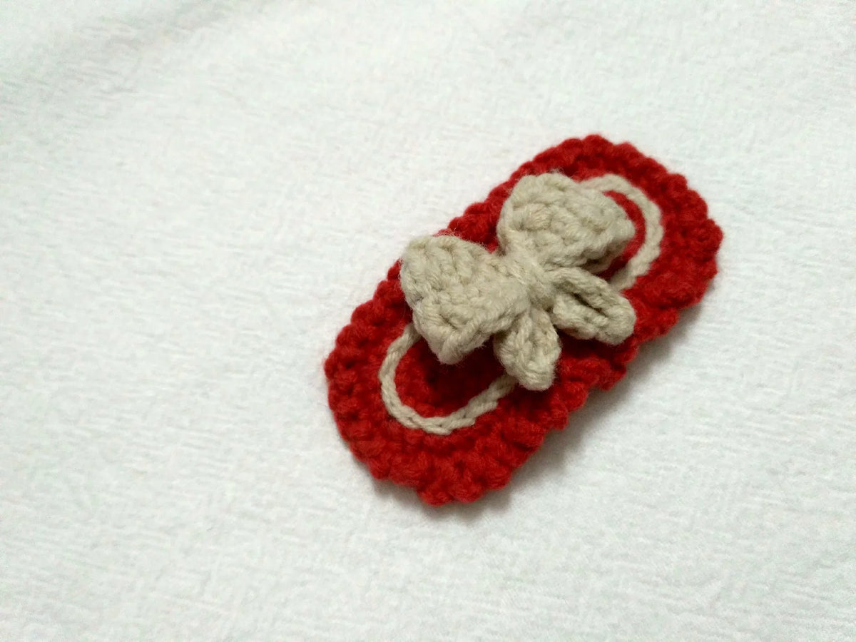 Handmade Crochet Red Yarn Bow Hair Clip