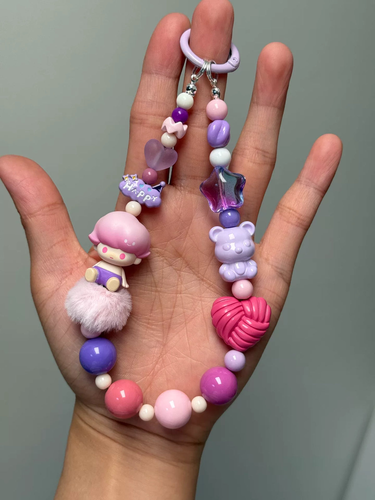 Hacipupu Beaded Phone Strap Pink Purple
