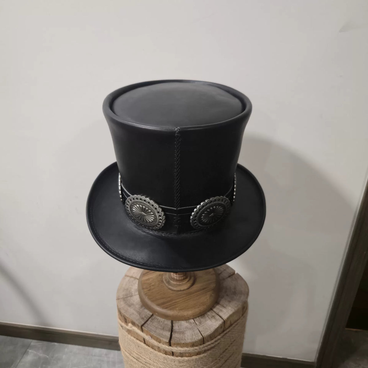 Black Leather Slash Top Hat