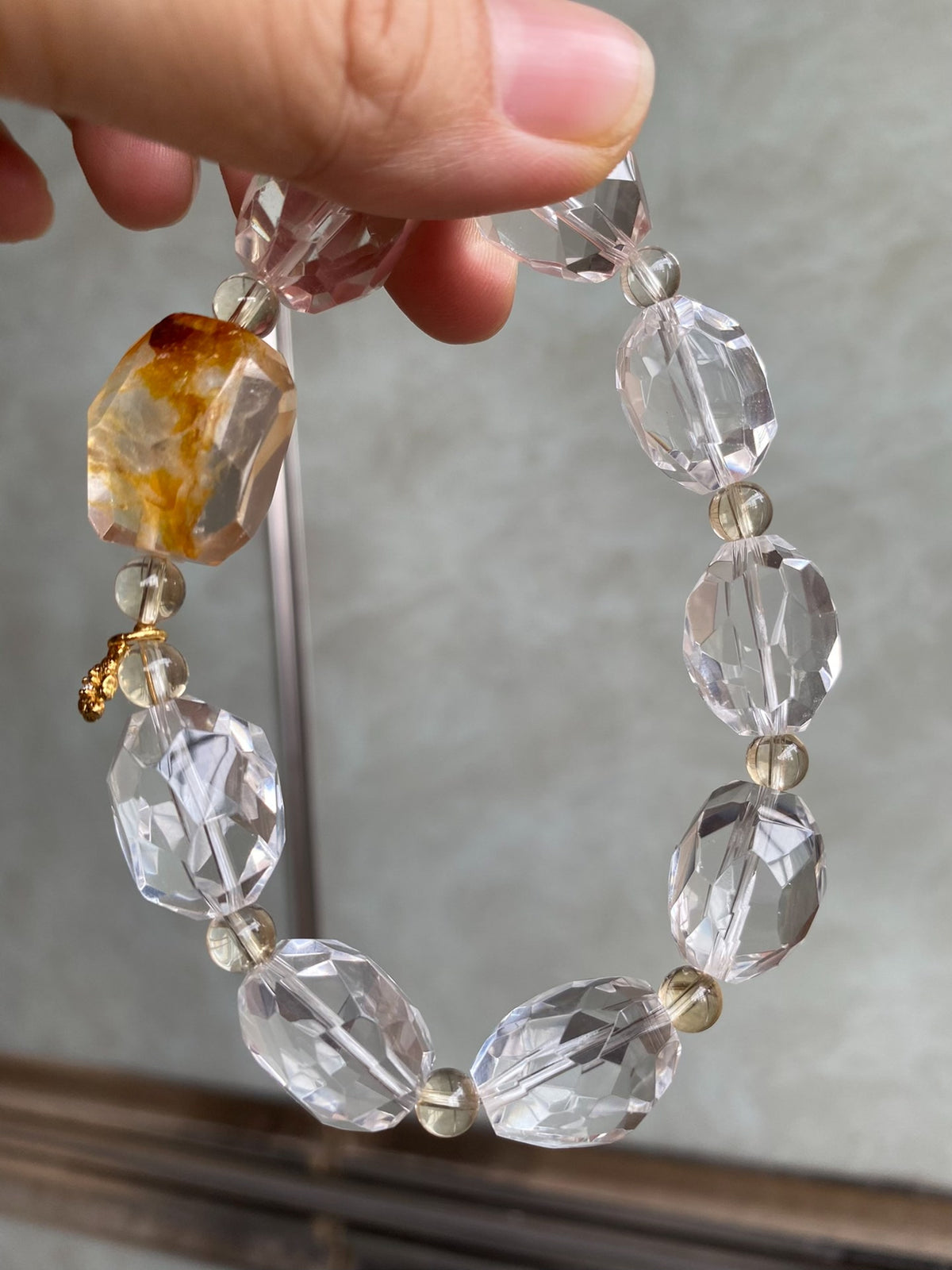 White Quartz Yellow Phantom Beaded Bracelet