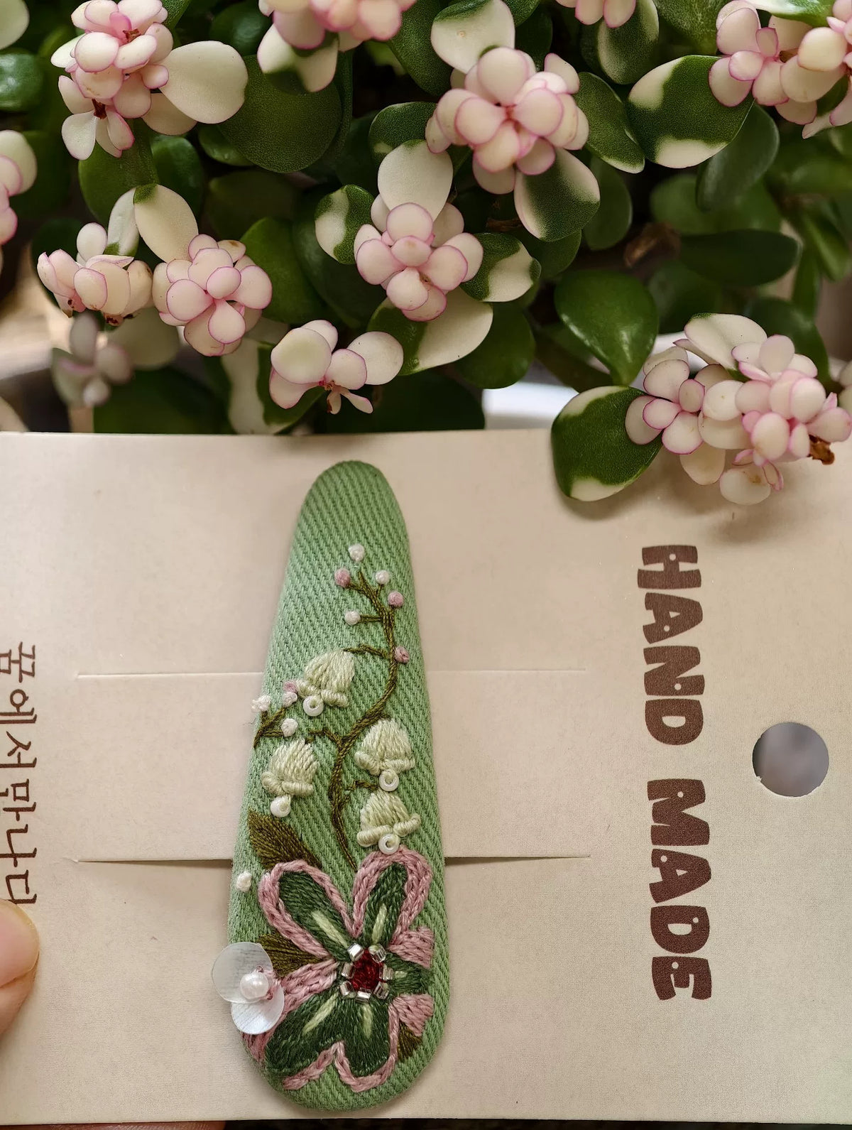 Handmade Embroidered Forest Floral Hair Clip