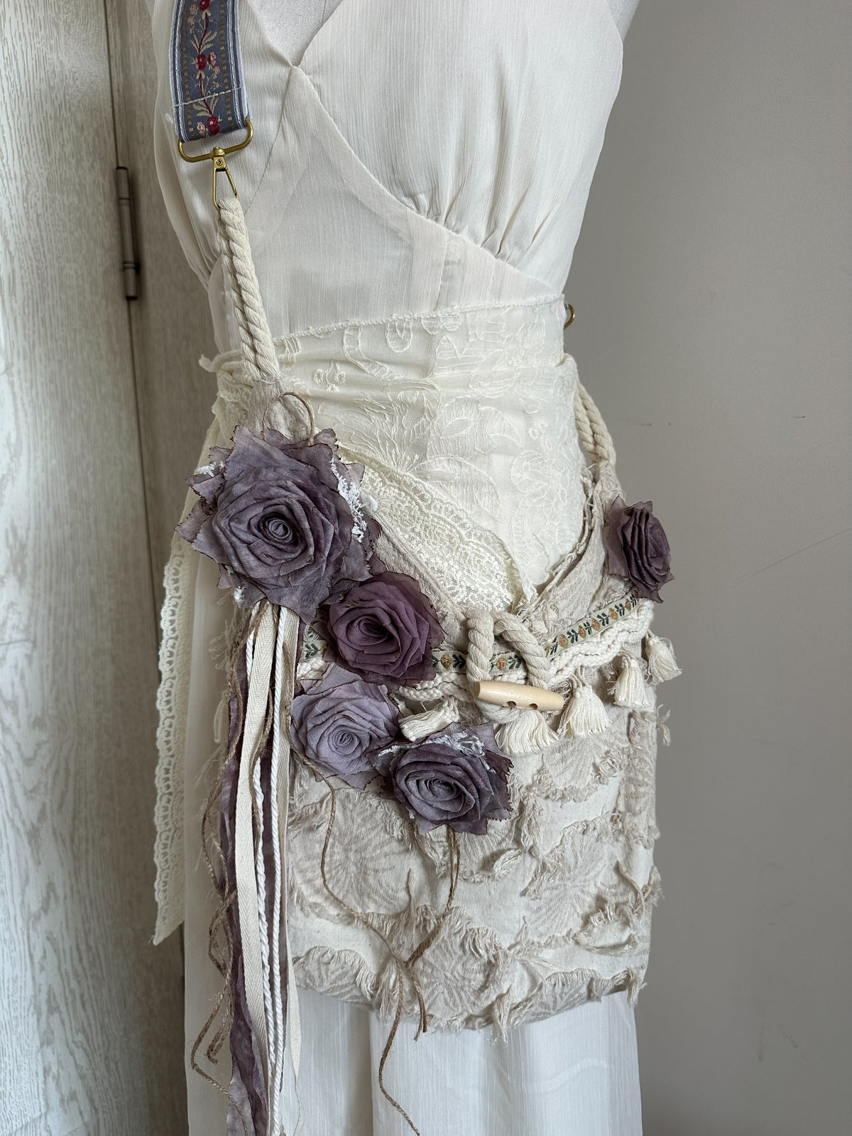 Handcrafted Fabric Rose Slouchy Shoulder Bag