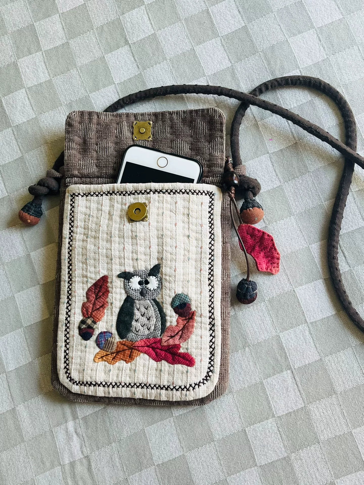 Handmade Yarn Dyed Patchwork Crossbody Phone Pouch