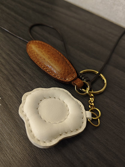 Handmade Leather Fried Egg and Baguette Keychain Set
