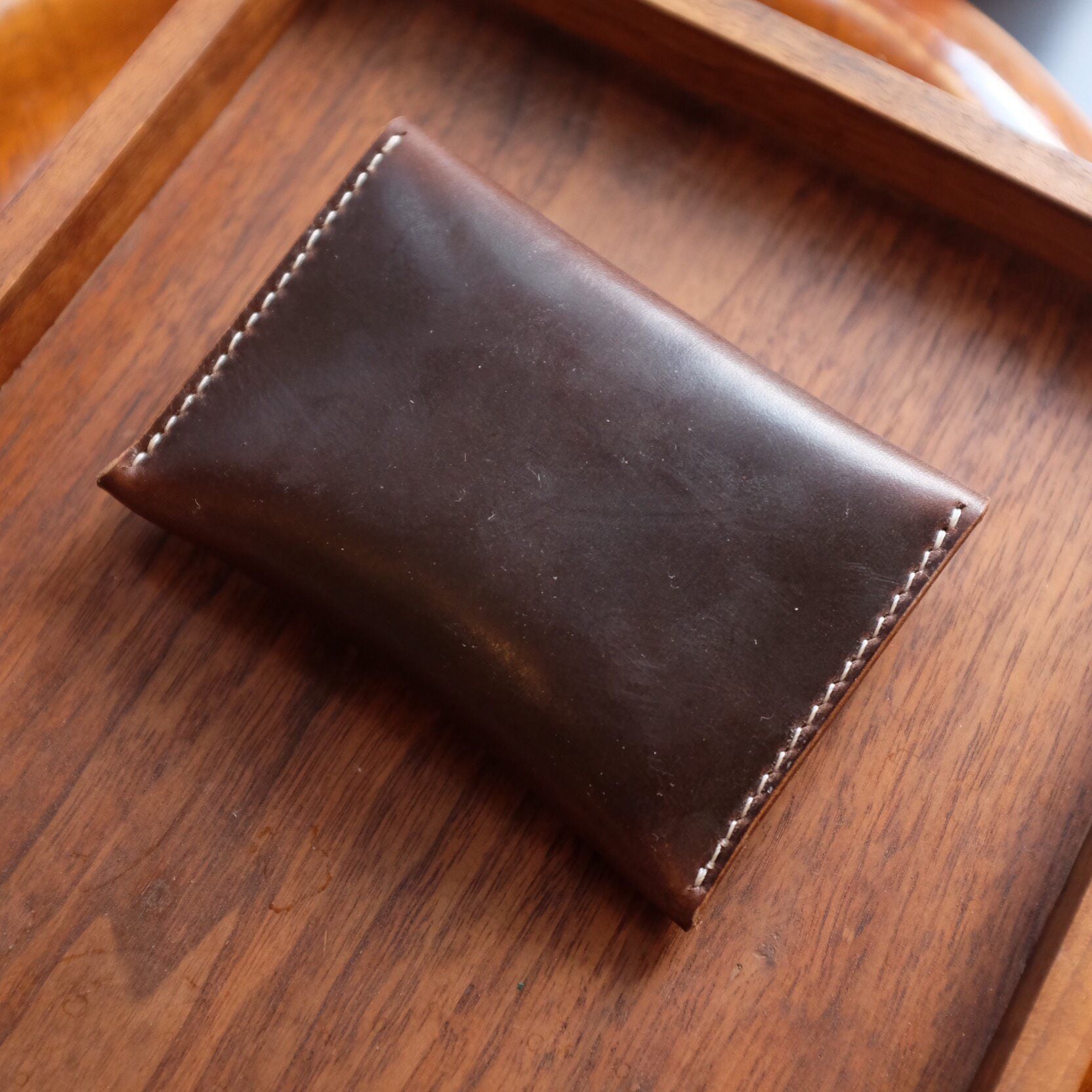 Brown Full-Grain Leather Flap Snap Card Case