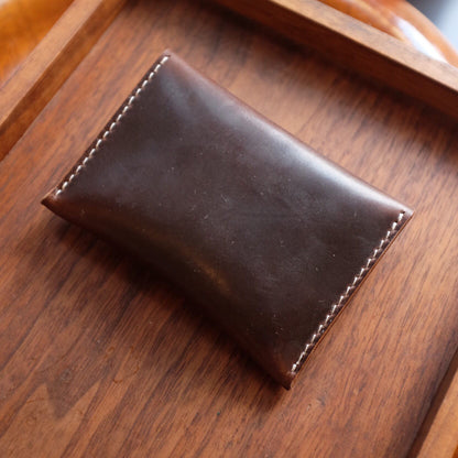 Brown Full-Grain Leather Flap Snap Card Case