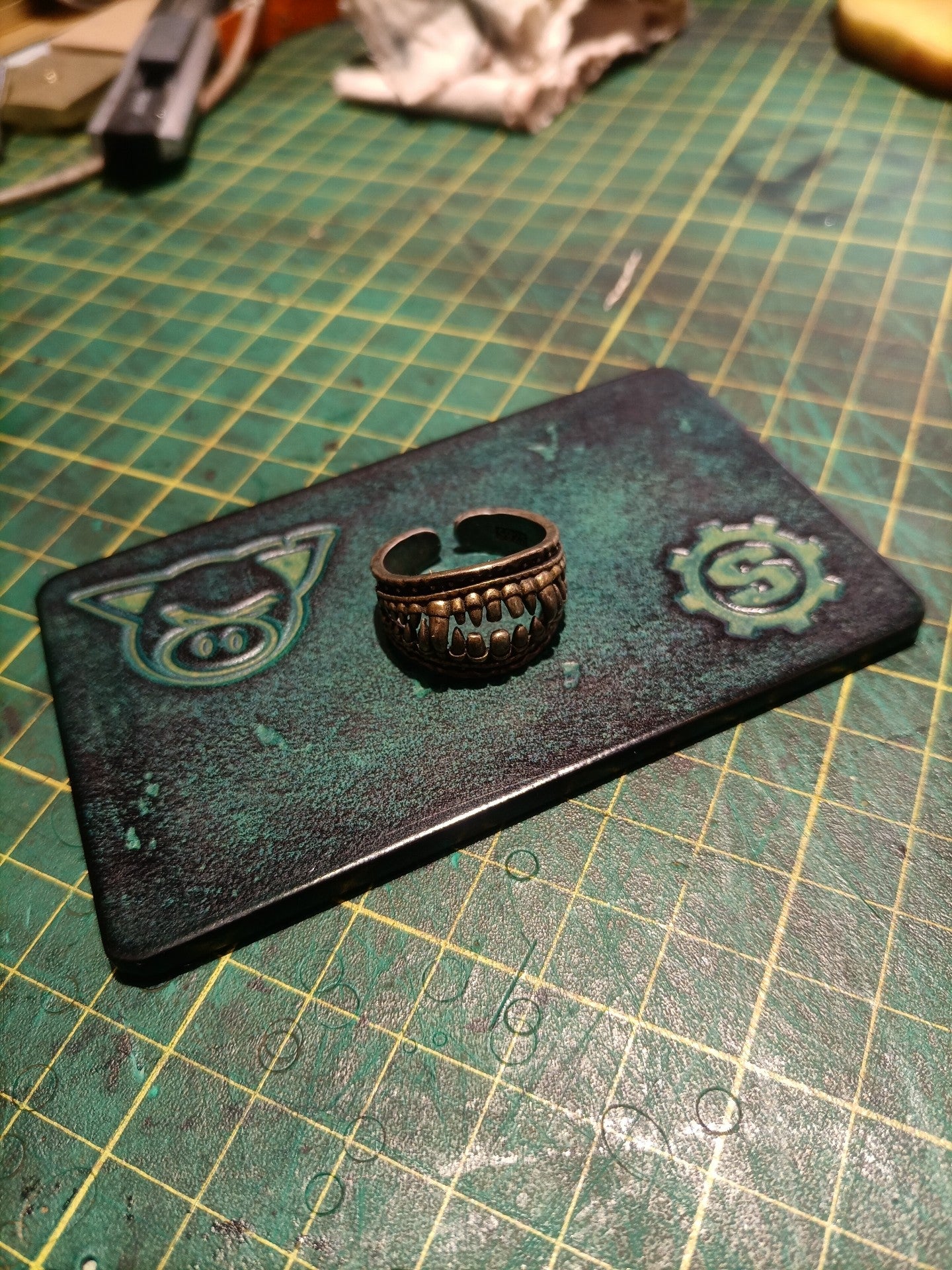 Leather Desk Pad with Embossed Pig and Gear Emblems