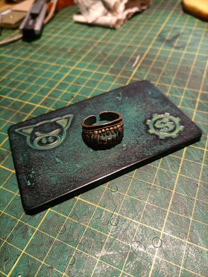 Leather Desk Pad with Embossed Pig and Gear Emblems
