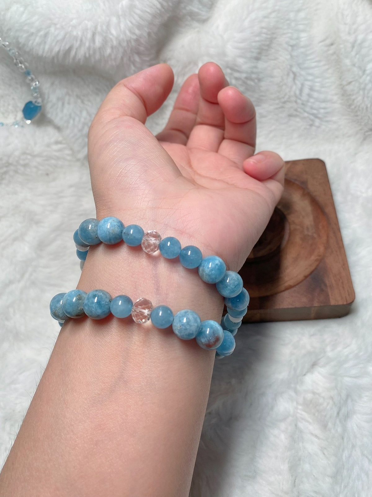 Aquamarine Double Loop Bracelet Snowflake Quartz