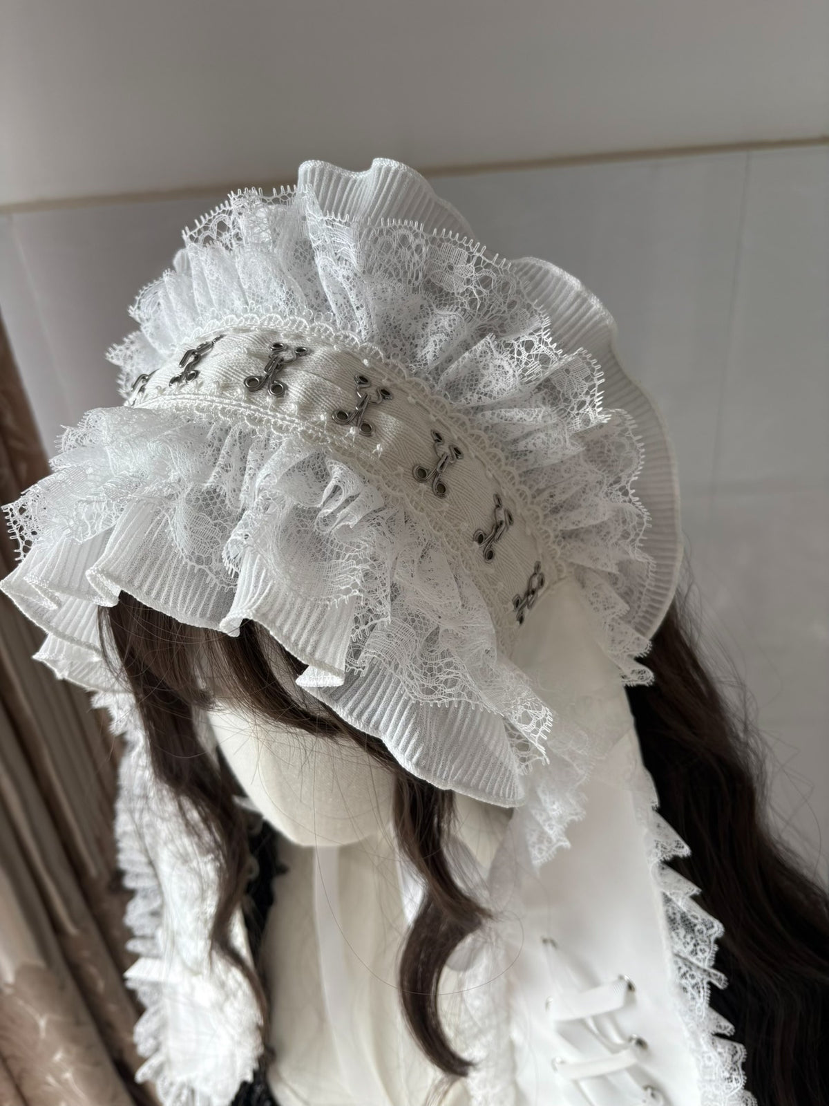 Gothic Lace Bunny Ear Headband with Ribbon Lacing
