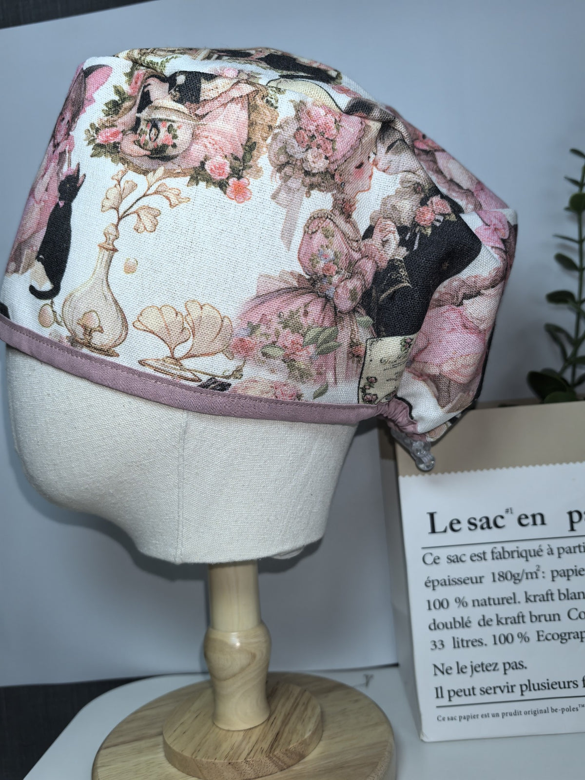 Cotton Linen Scrub Cap with Vintage Floral Print