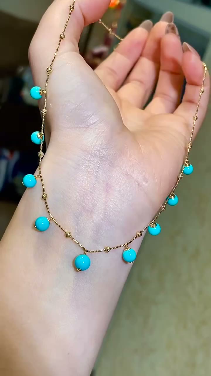 Collier Station en Or 18K avec Turquoise Sleeping Beauty