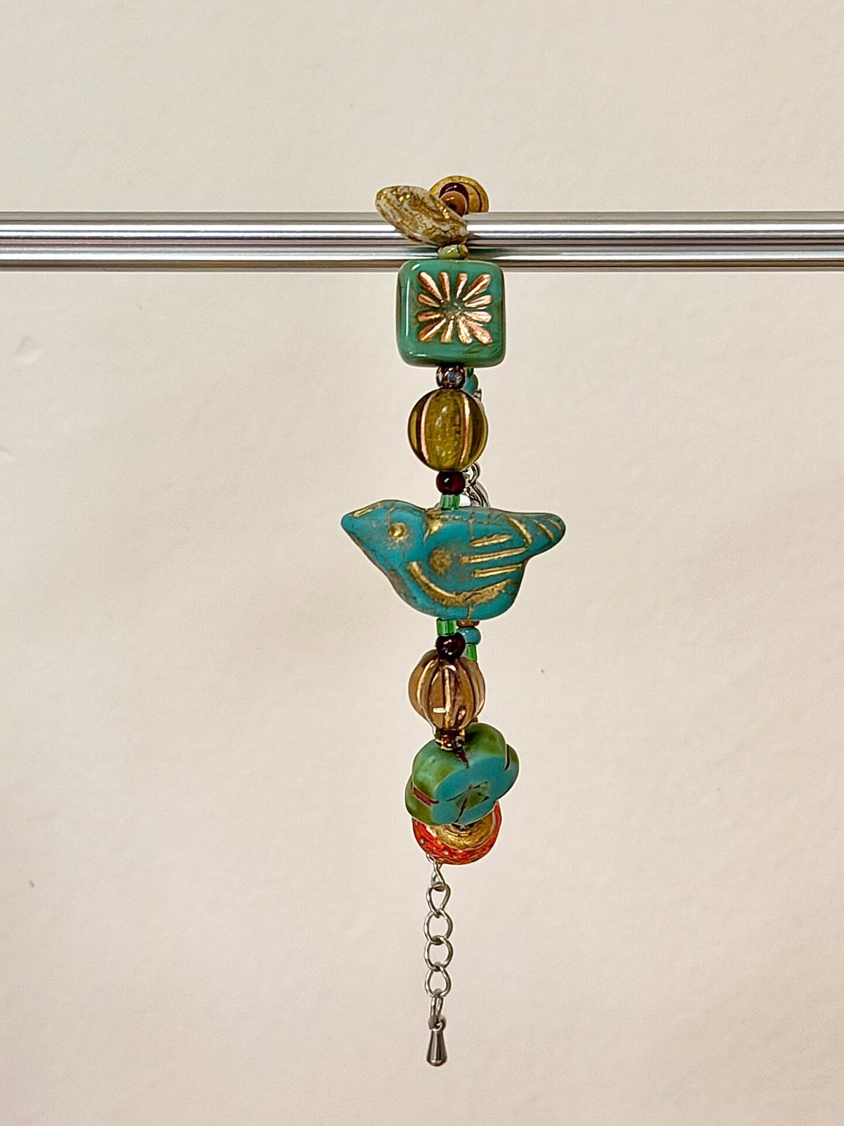 Bird Floral Czech Glass Bead Bracelet