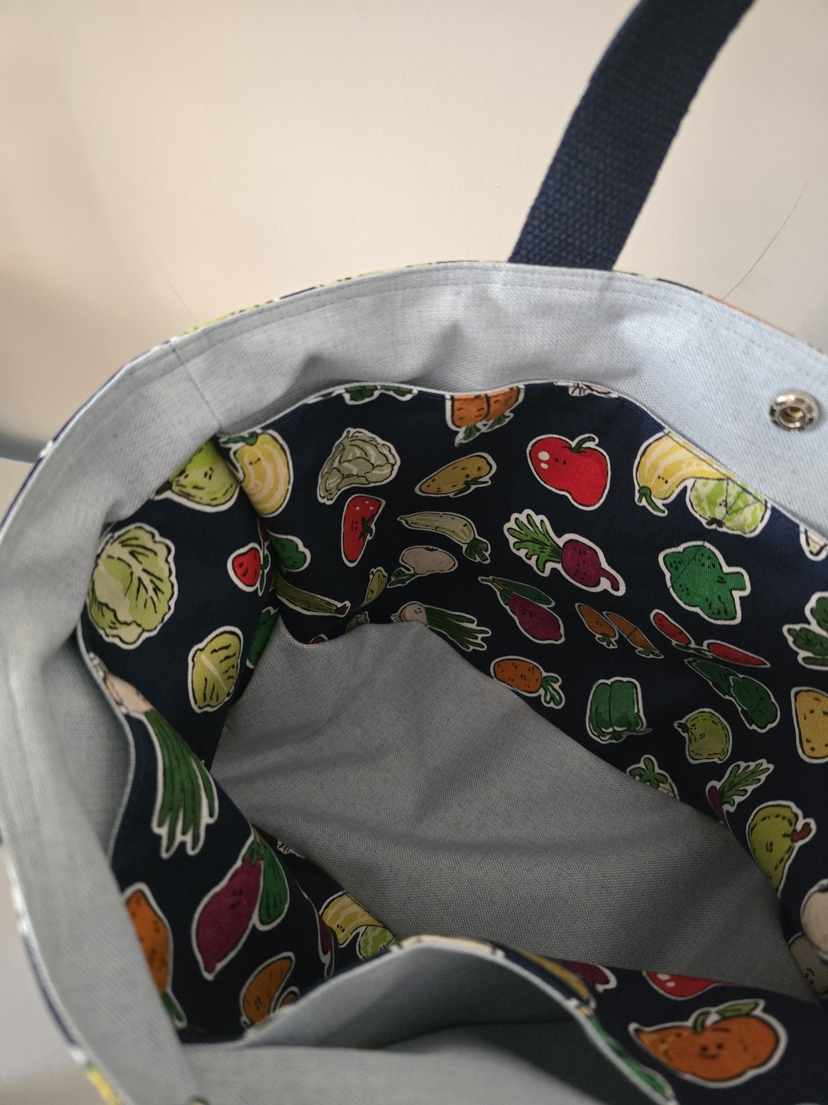 Navy Fruit Vegetable Print Tote Bag