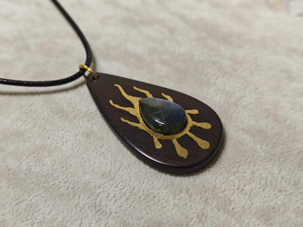 Black Sandalwood Labradorite Water Fire Pendant
