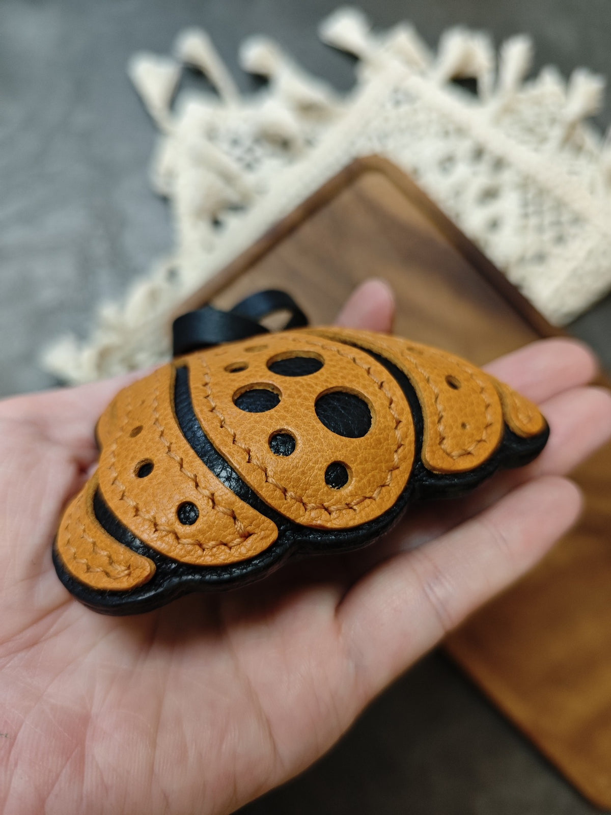 Pumpkin Charm Vegetable Tanned Leather Hand Stitched