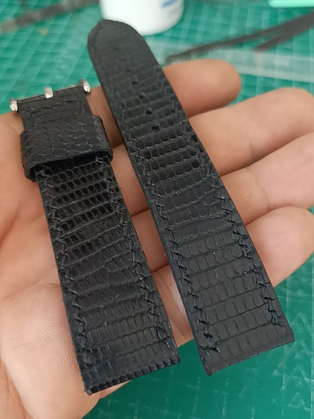 Handcrafted Black Lizard Leather Watch Strap