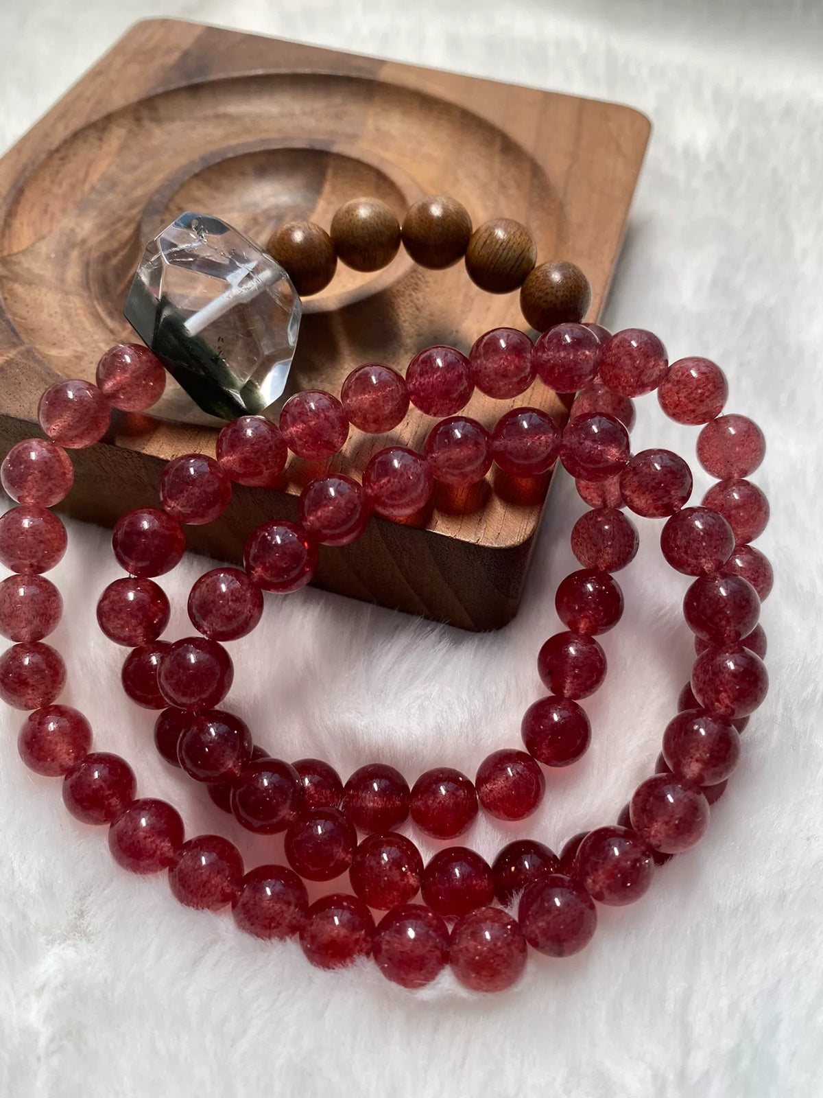 Strawberry Crystal Kalimantan Wood Beaded Bracelet