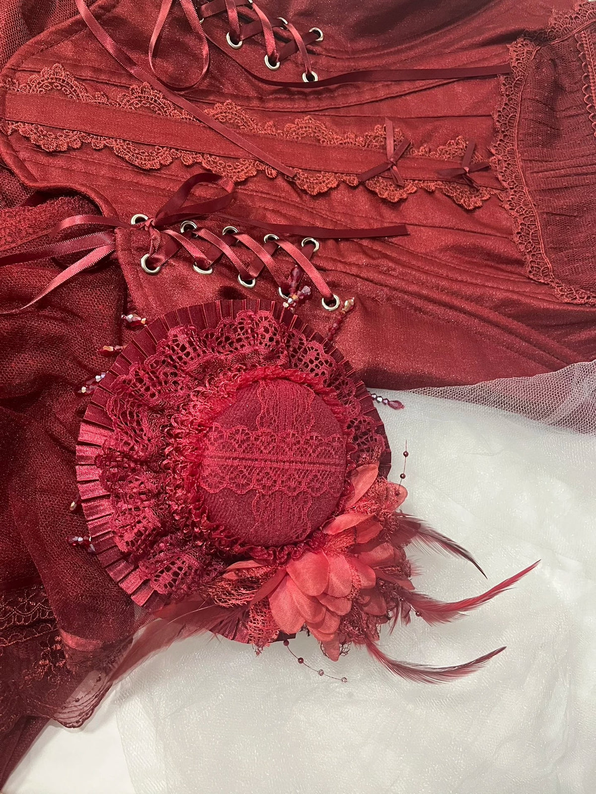 Wine Red Gothic Lolita Fascinator Hat