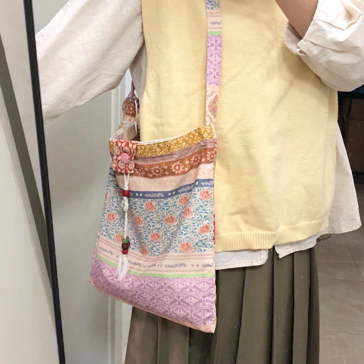 Floral Patchwork Canvas Crossbody Bag