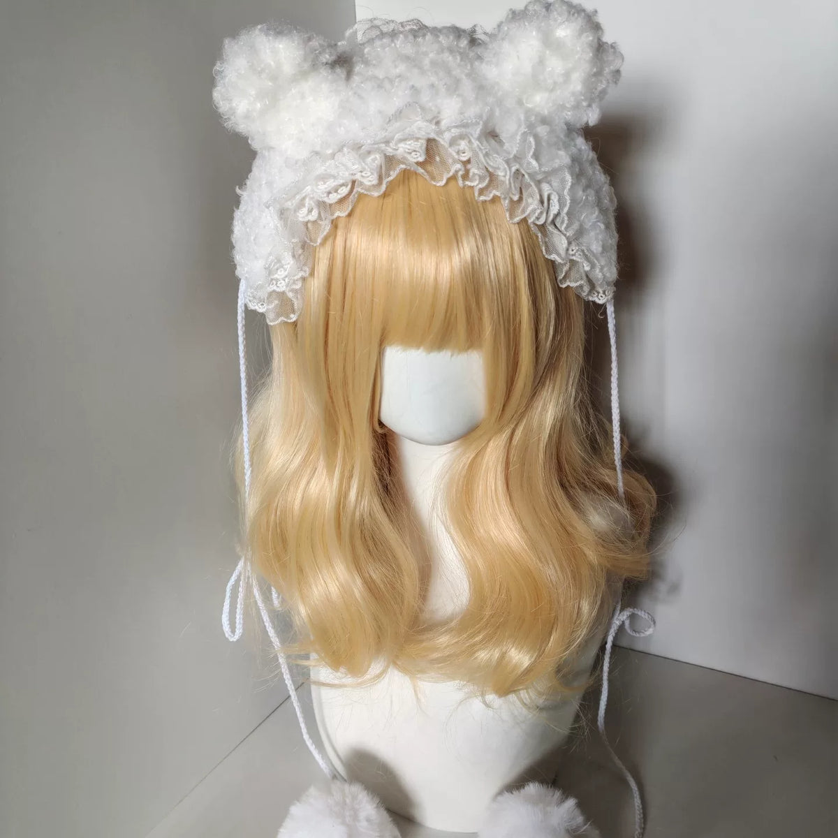 Cerchietto Lolita bianco soffice con pizzo