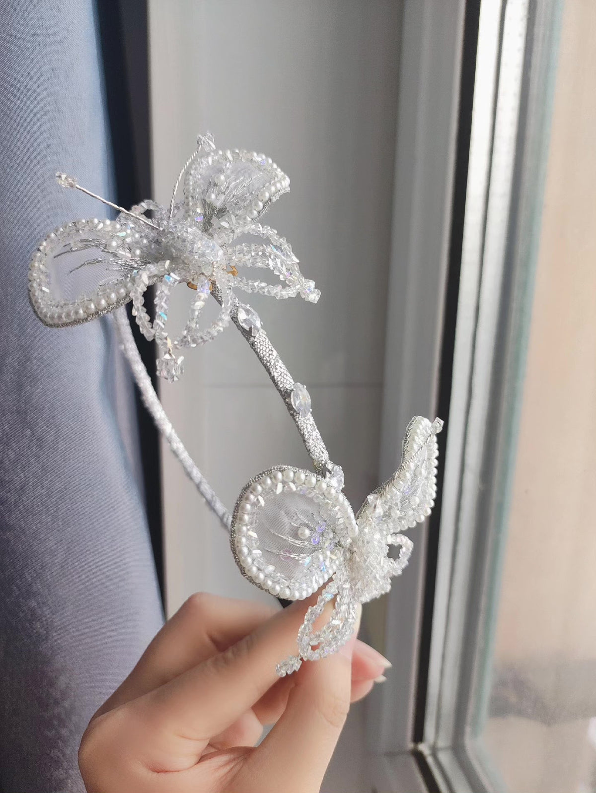 Butterfly Pearl Crystal Bridal Headband