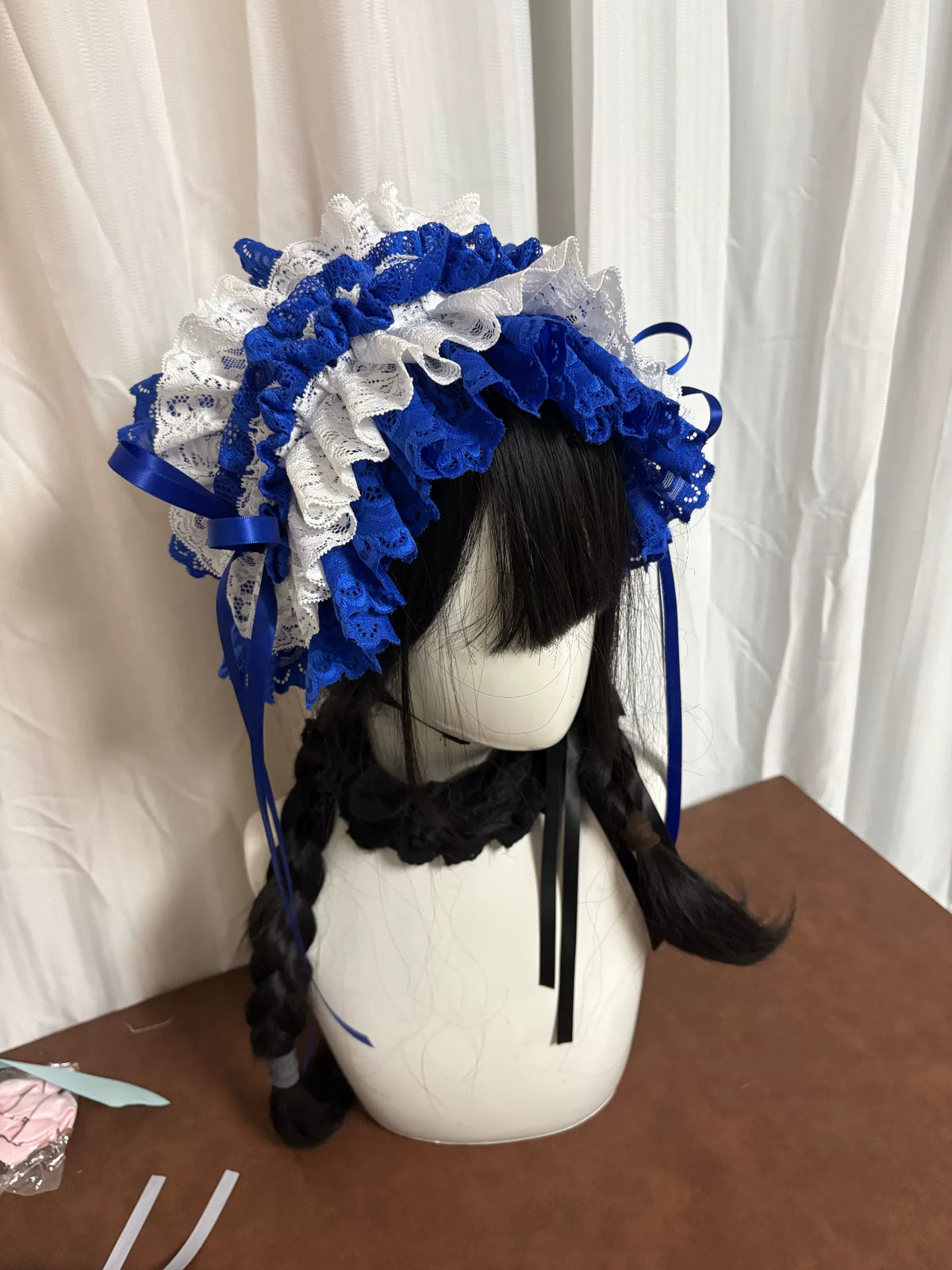 Adorno de Cabeça de Renda Lolita Azul e Branco