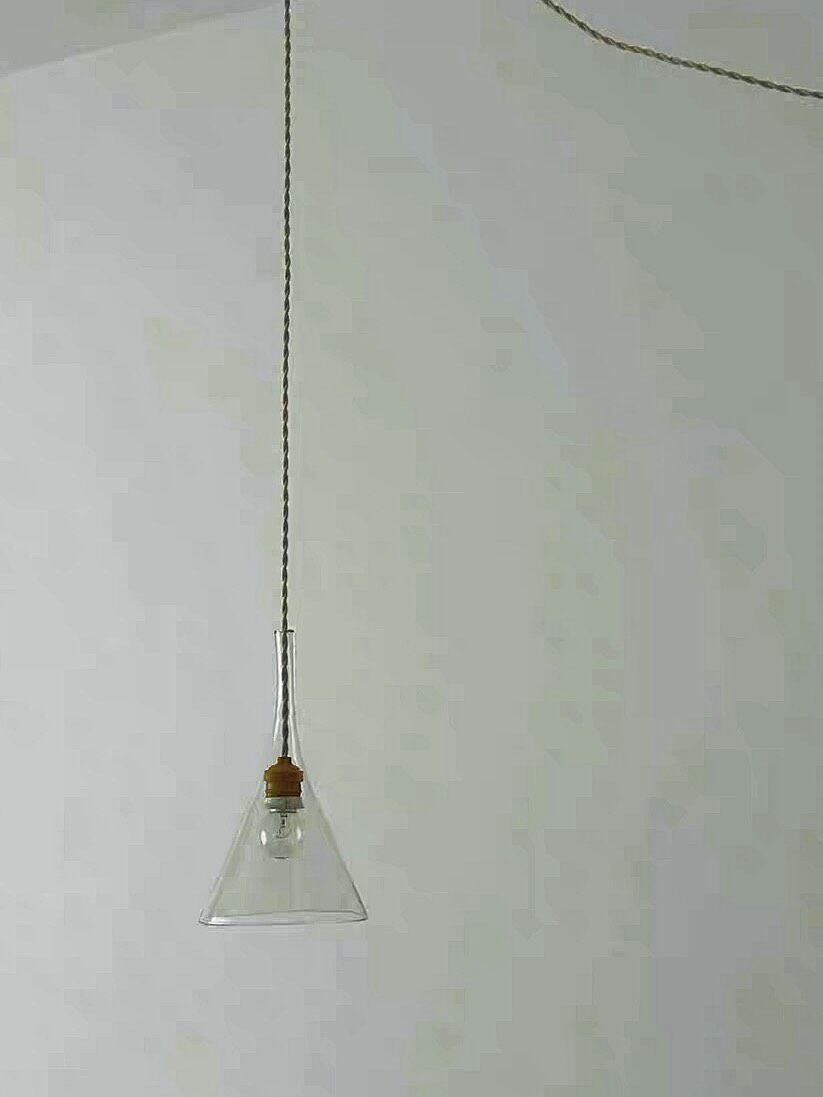 Brass Funnel Pendant Light Glass Shade