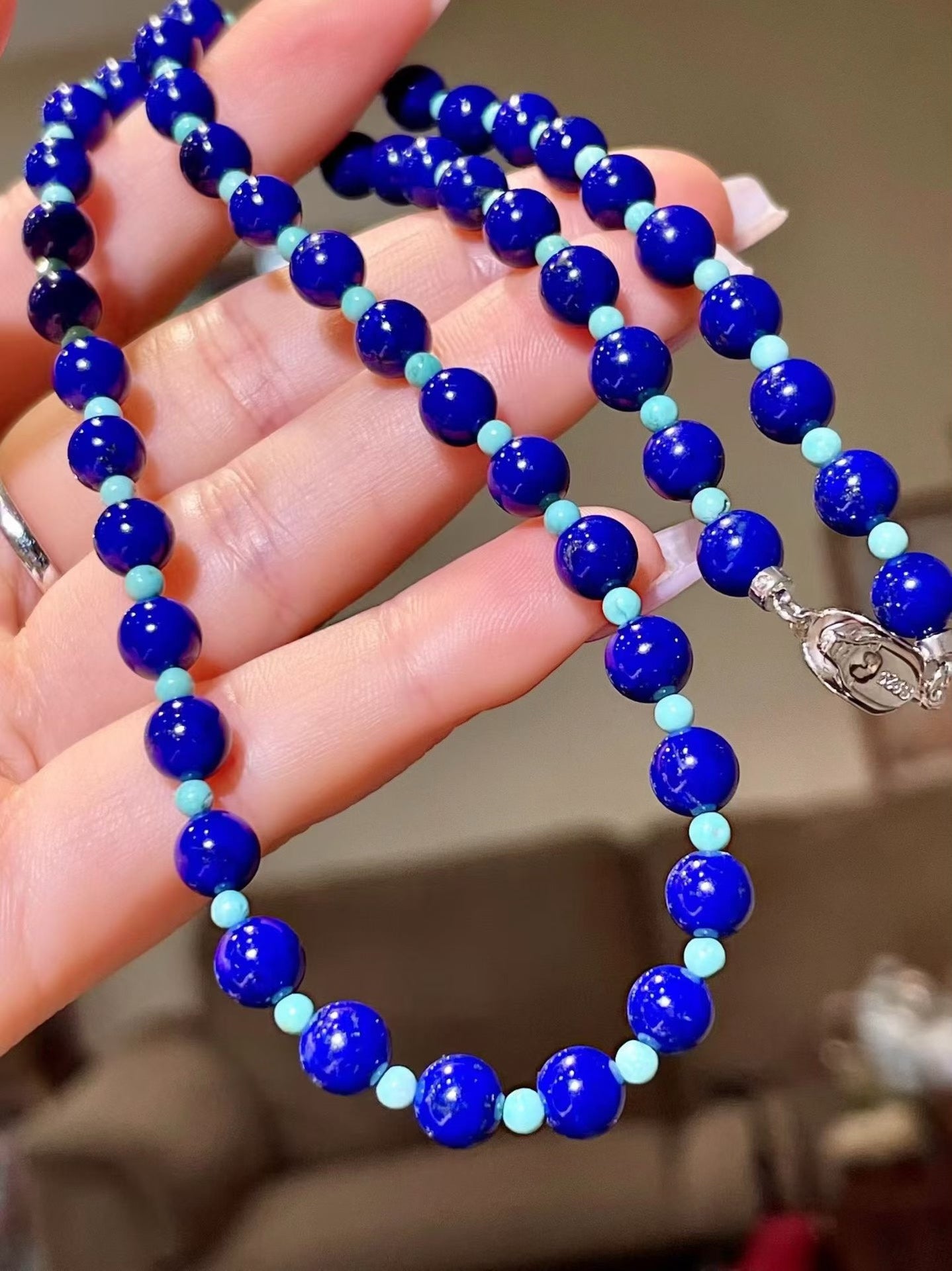 Lapis Lazuli and Turquoise Beaded Necklace, 46cm