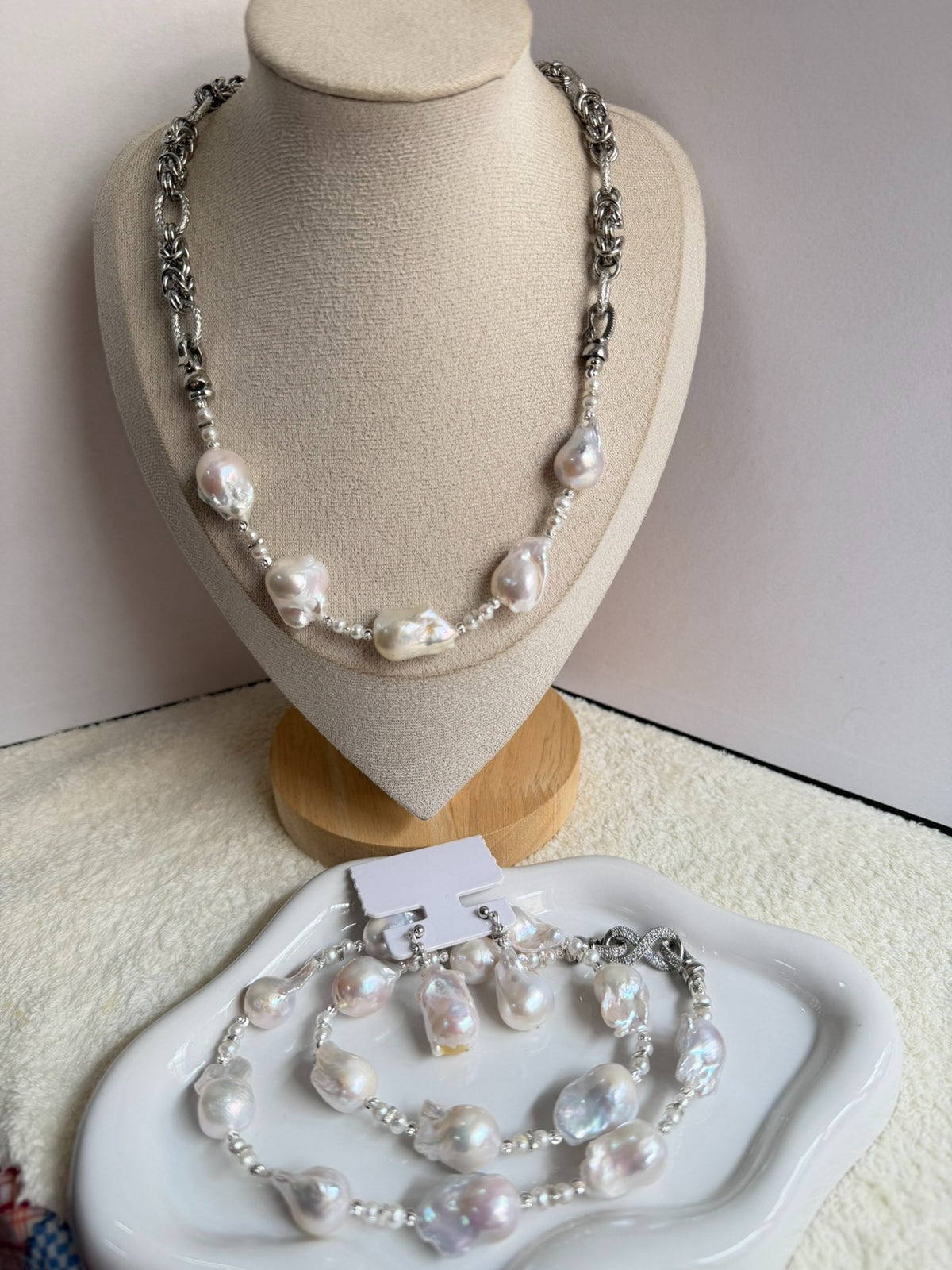 Baroque Pearl Necklace Bracelet Jewelry Set