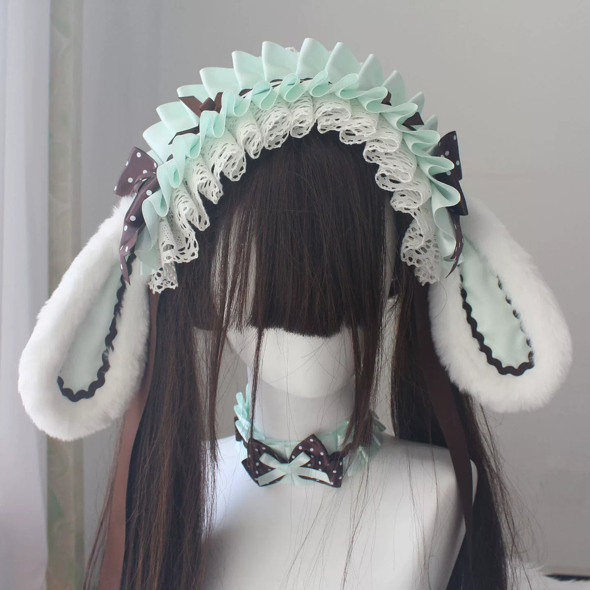 Mint Brown Lolita Bunny Cupcake Hair Accessory Set