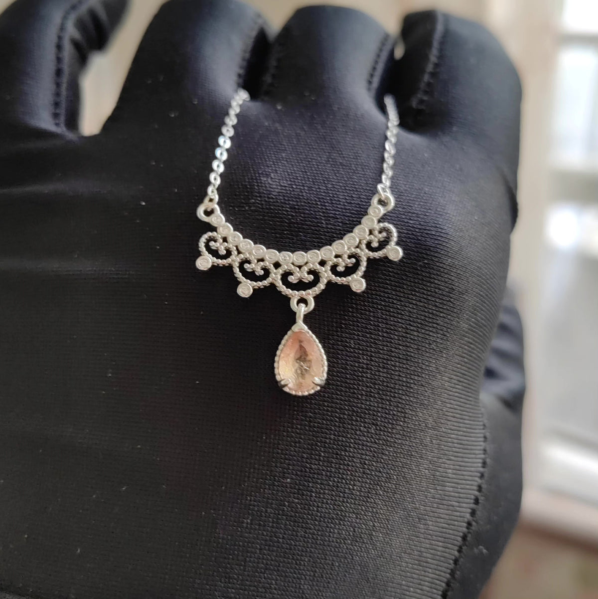 Watermelon Tourmaline Silver Lace Necklace