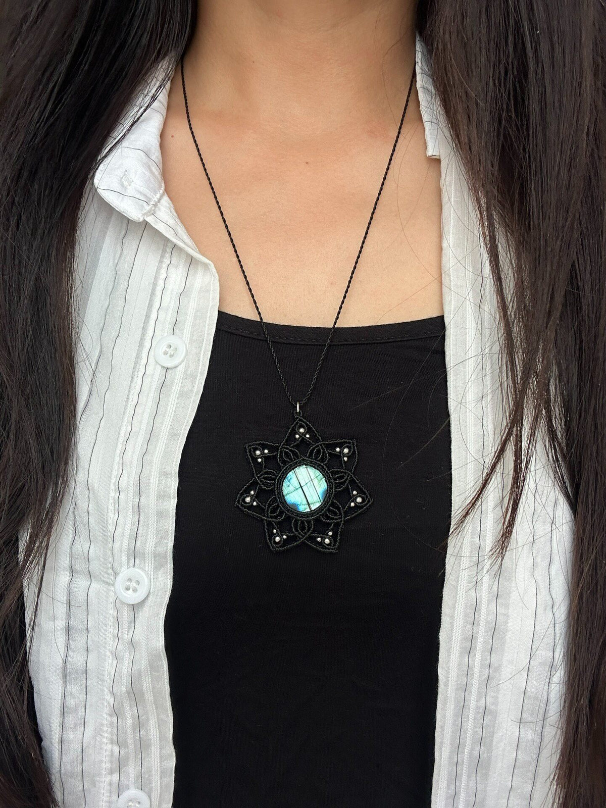 Natural Labradorite Macrame Star Necklace