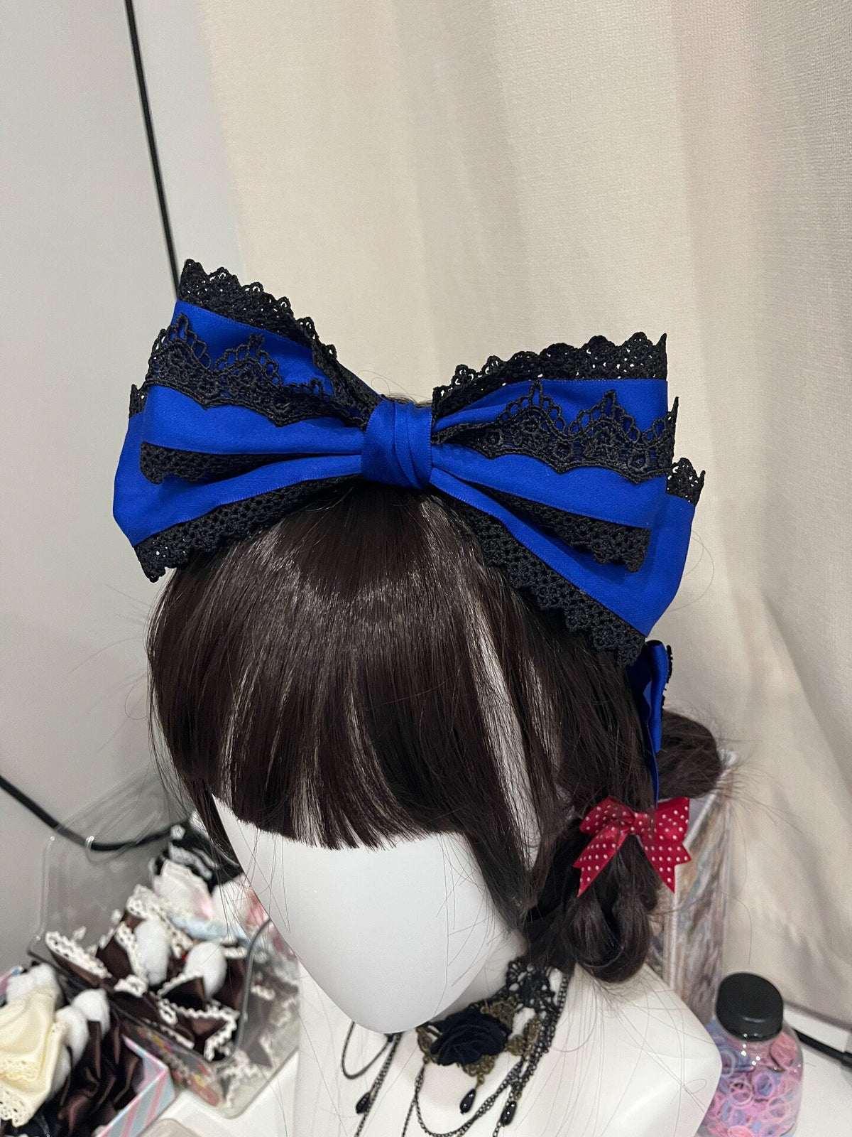 Klein Blue Lace Trim Lolita Bow KC