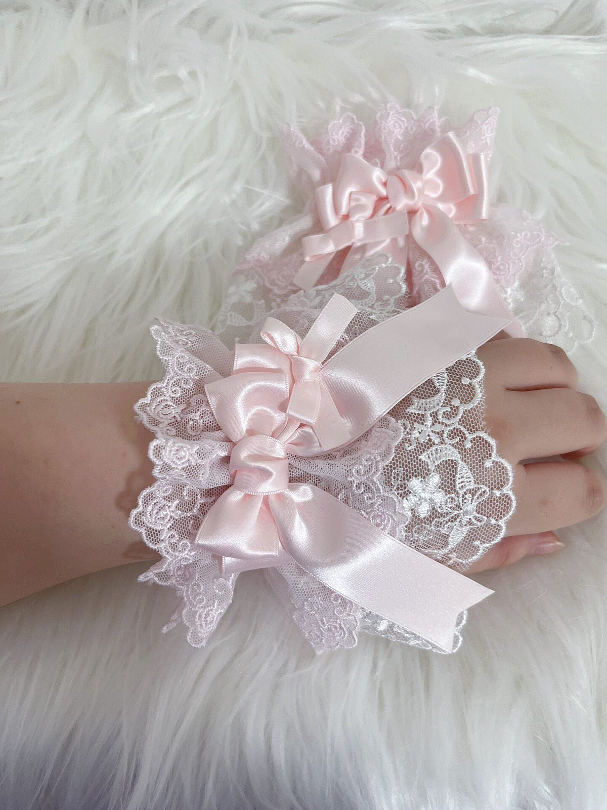 Pink Lolita Handmade Lace Wrist Cuffs