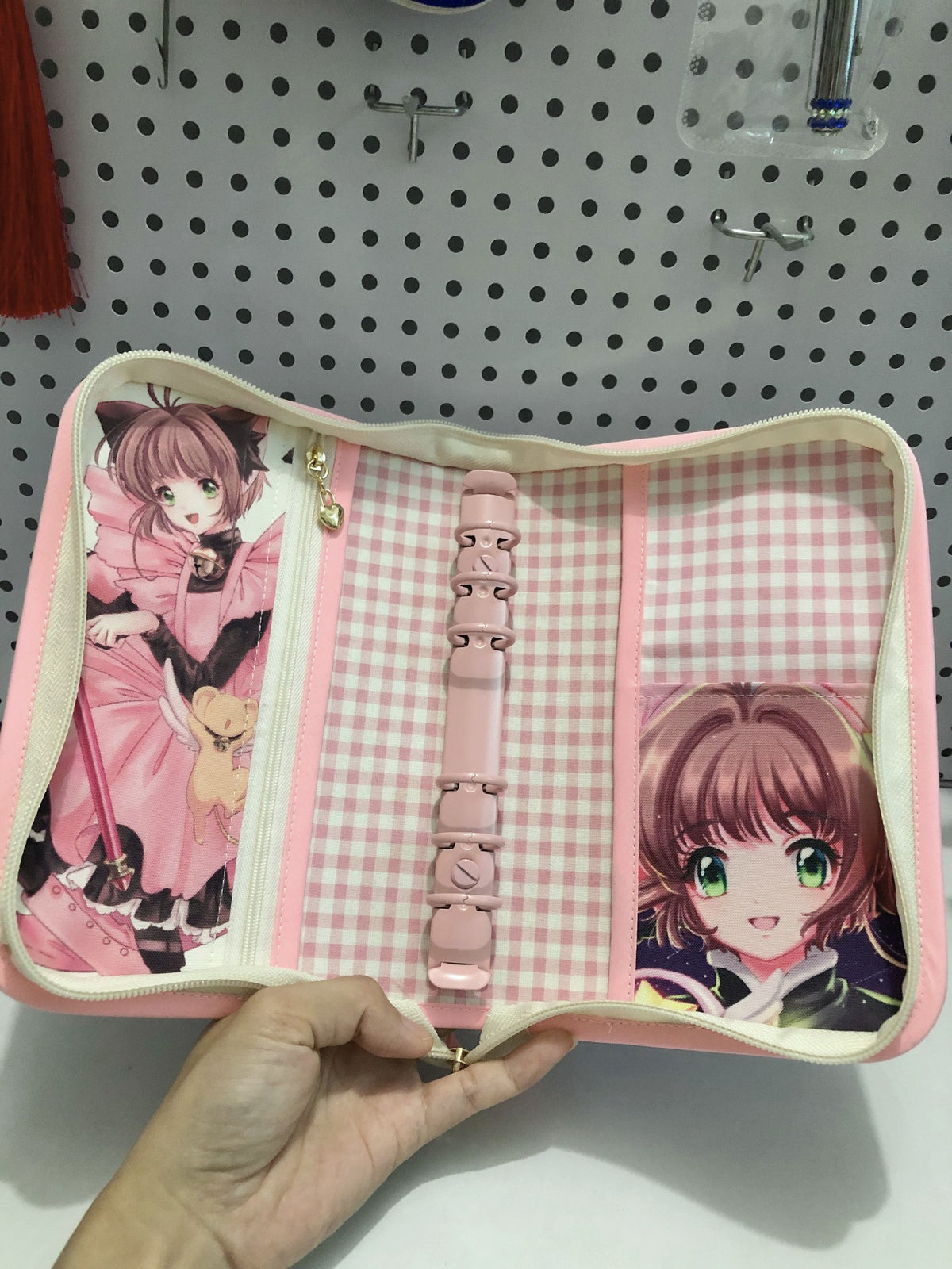 Pink Anime Character Zipper Binder Organizer