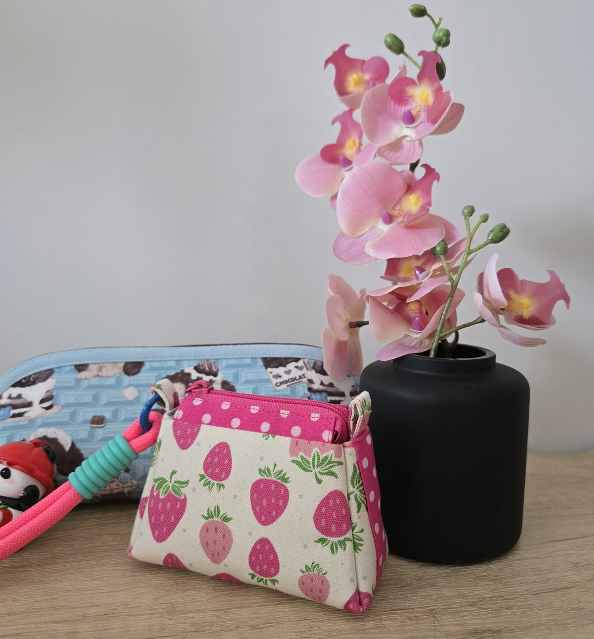 Strawberry Print Small Fabric Pouch