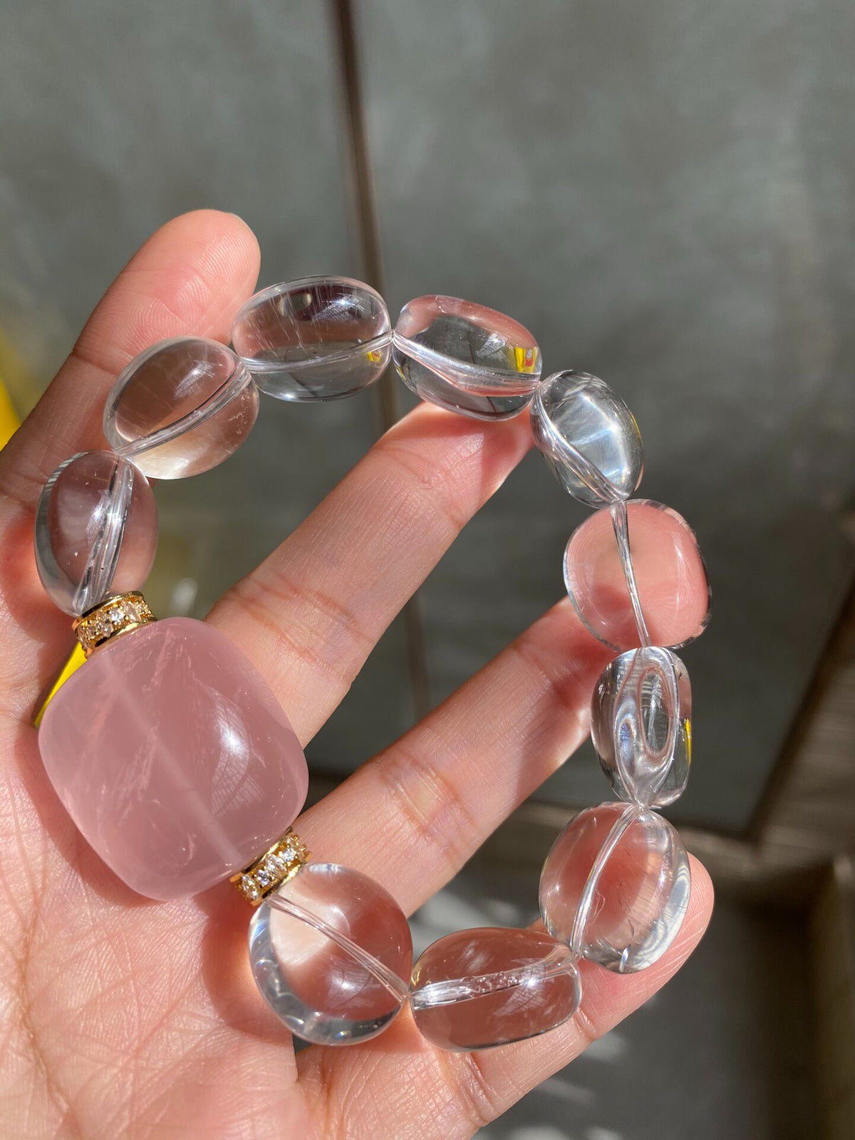 White Quartz Rose Quartz Beaded Bracelet