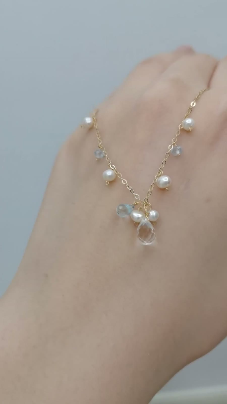 Bracelet ajustable en or rempli avec perle et cristal