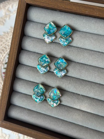 Intangible Cultural Heritage Mother-of-Pearl Geometric Sugar Cube Earrings