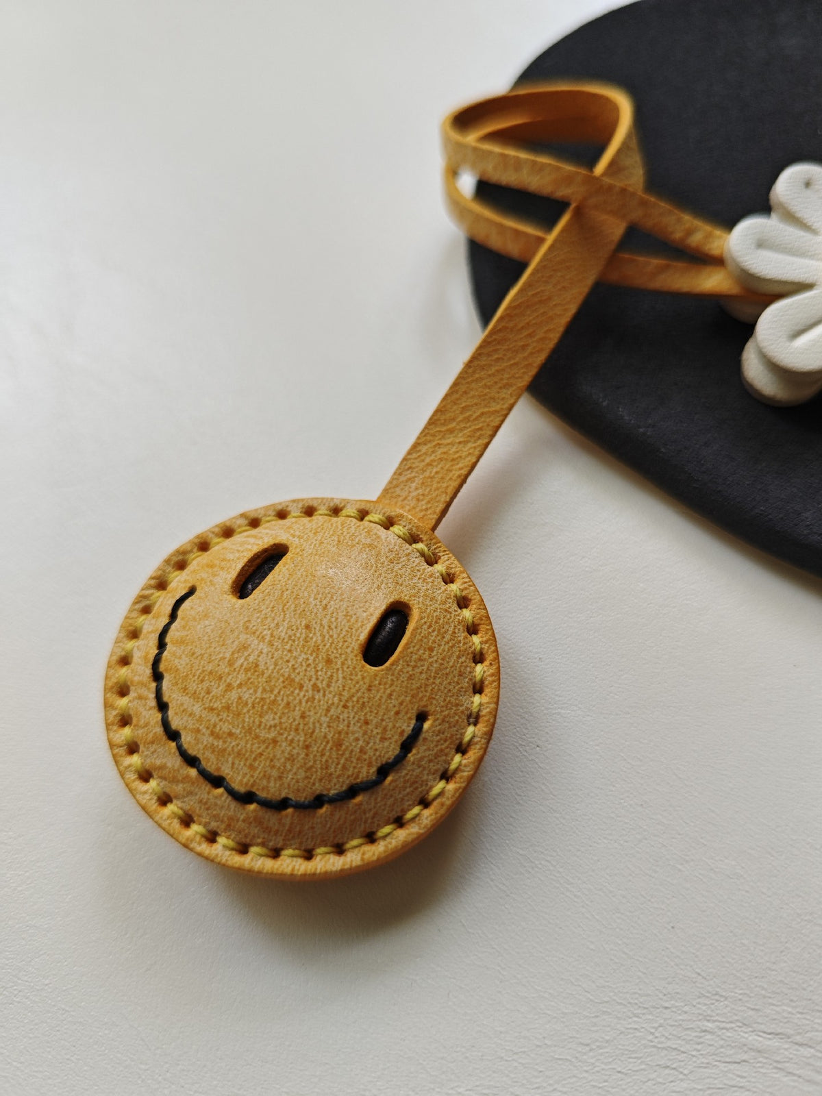 Handmade Leather Daisy Smiley Bag Charm