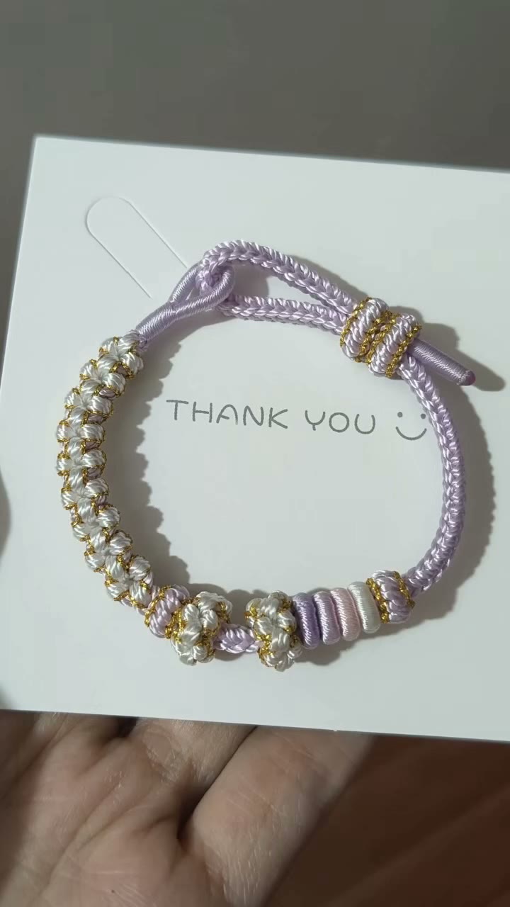Handwoven Purple White Gold Knot Bracelet