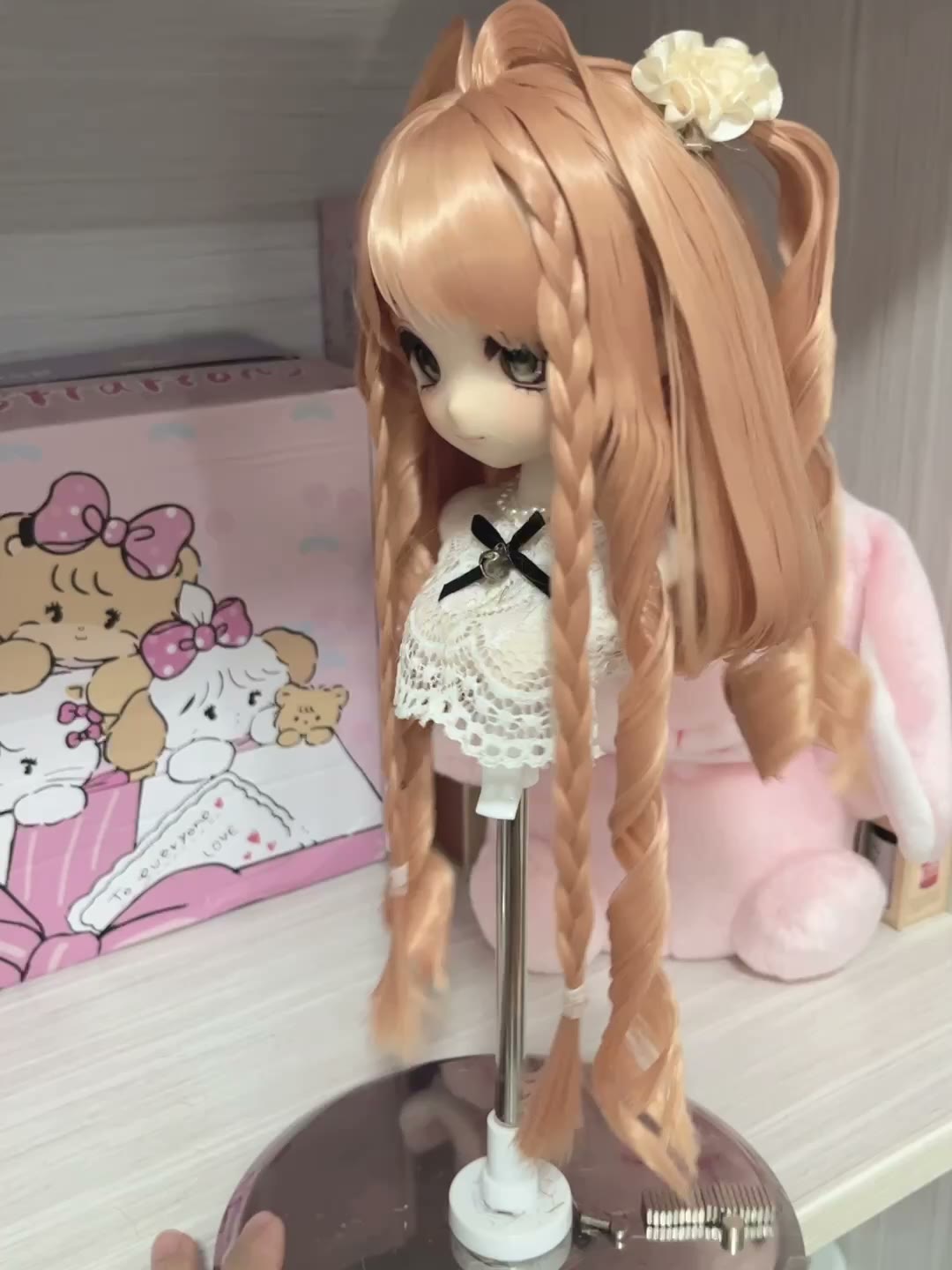 Doll Wig Apricot Twin Tails Braided