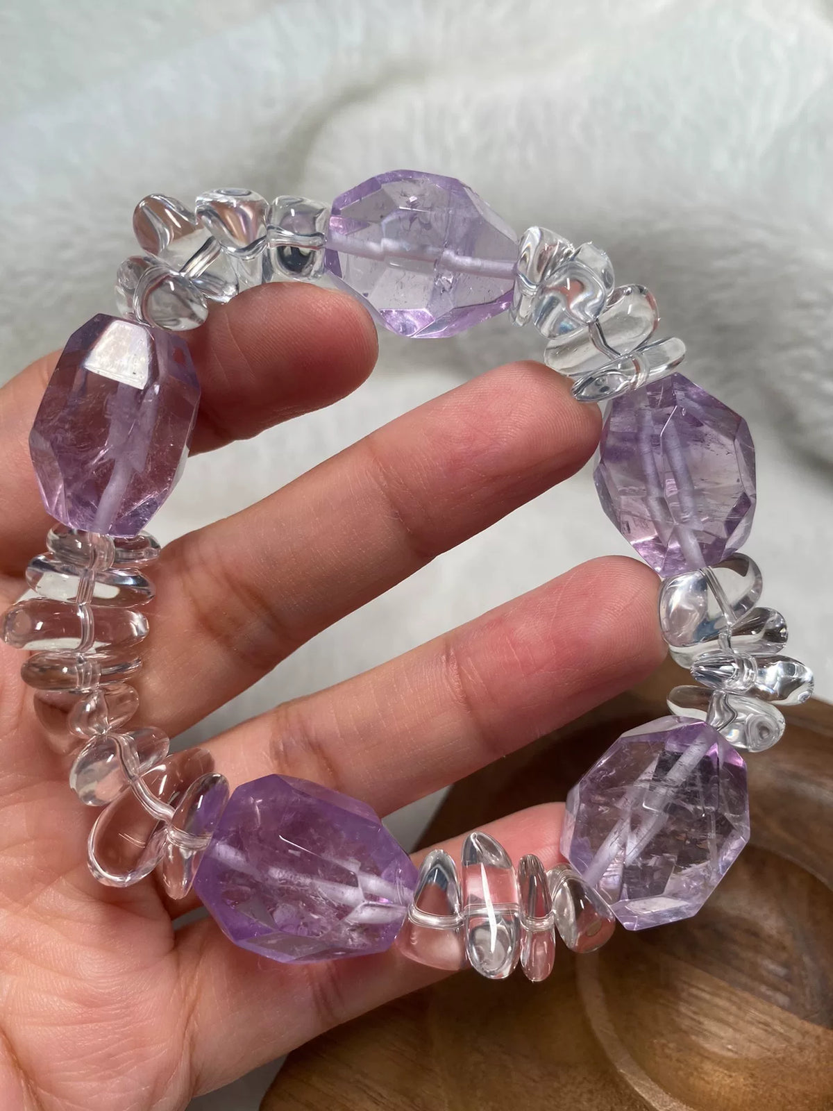 Bracelet de perles améthyste et quartz clair