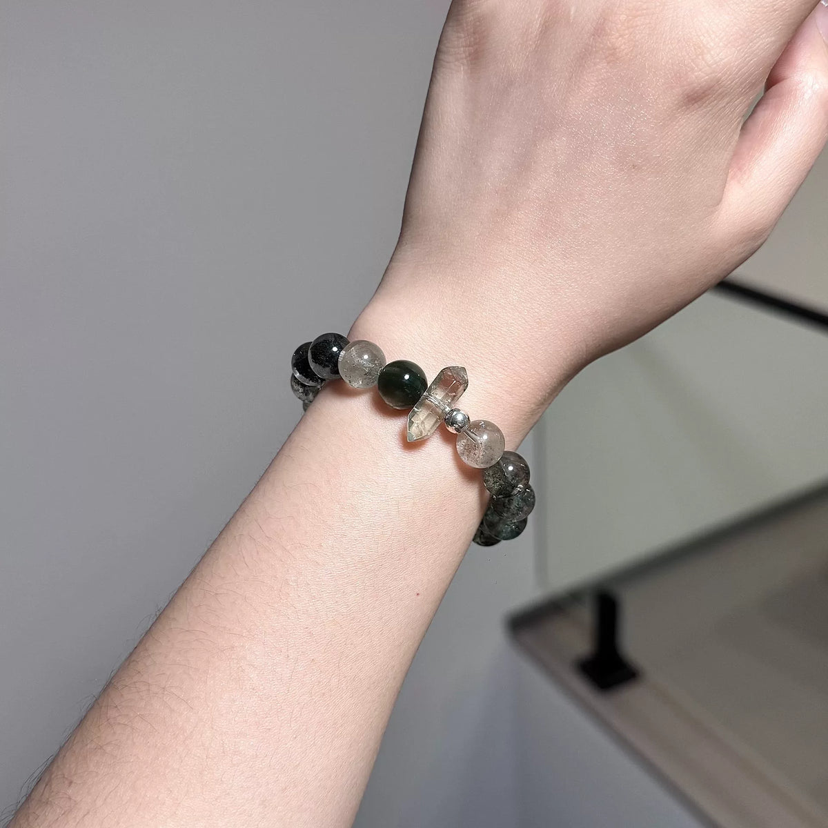Green Phantom Quartz Beaded Bracelet 11mm